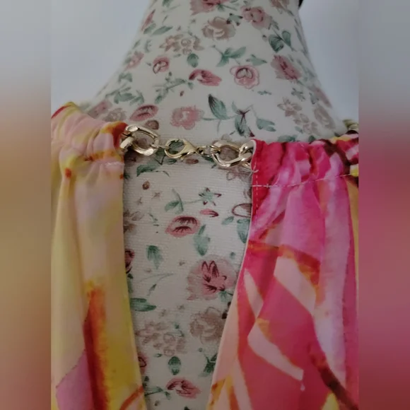 Jennifer Lopez Floral Halter Neck Dress - Pink and Yellow Size Large - Picture 7 of 8